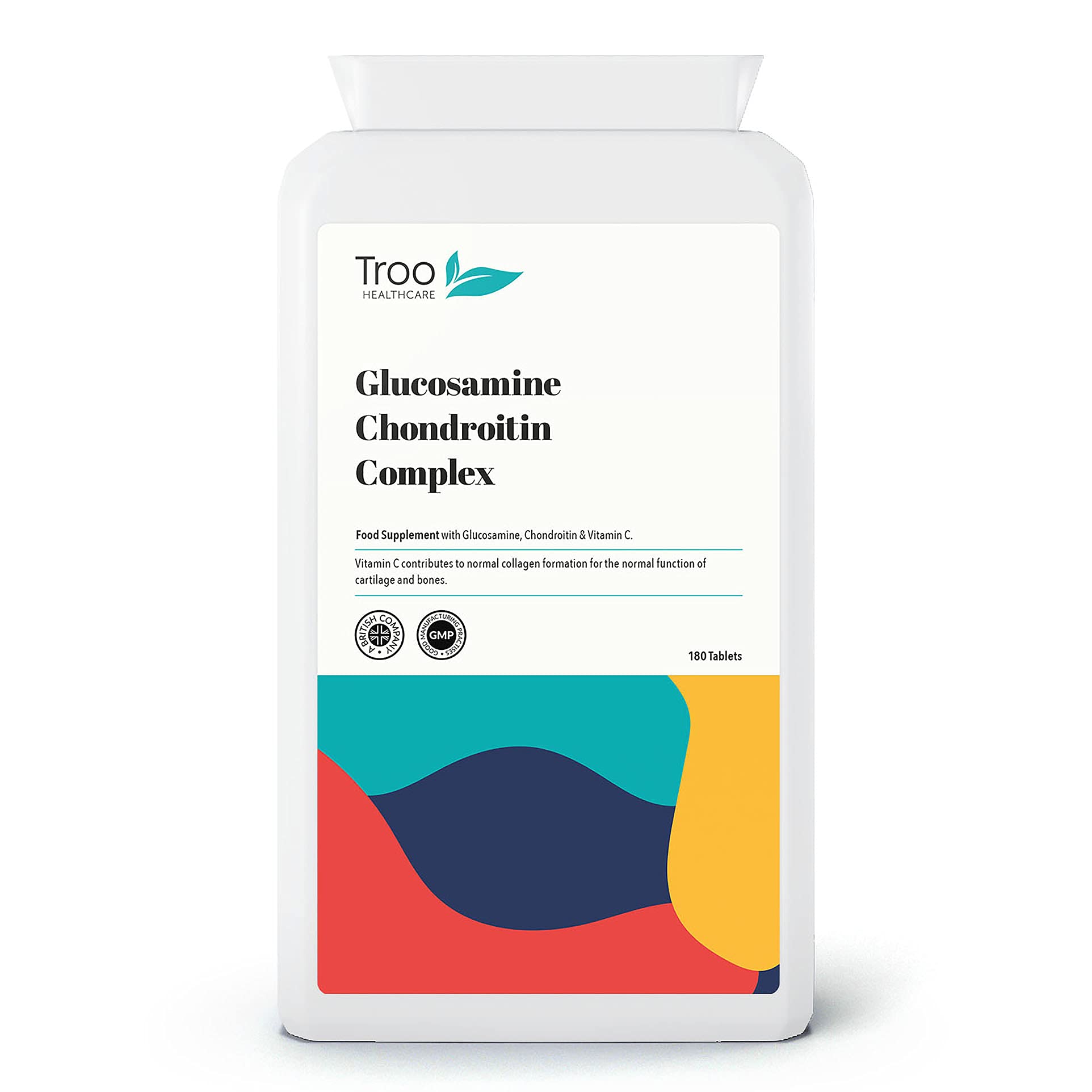 Troo Health Care Glucosamine Chondrotin Complex with Vitamin C - 180 Tablets - Supports Collagen Formation to Help Maintain Healthy Bones, Cartilage & Joints - UK Made Supplement to GMP Standards