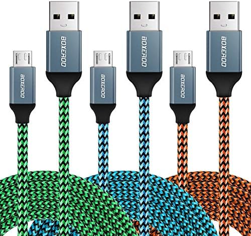 Micro USB Cable, 10ft 3 Pack Boxeroo Braided Tangle-Free Fast Charger Android Cord with Metal Connectors Compatible for Android, Samsung Galaxy S7/S7 Edge/S6, HTC, Sony and More (Blue,Green,Orange)