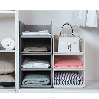 6 Pieces Grey Wardrobe Stackable Drawer Storage Basket Plastic