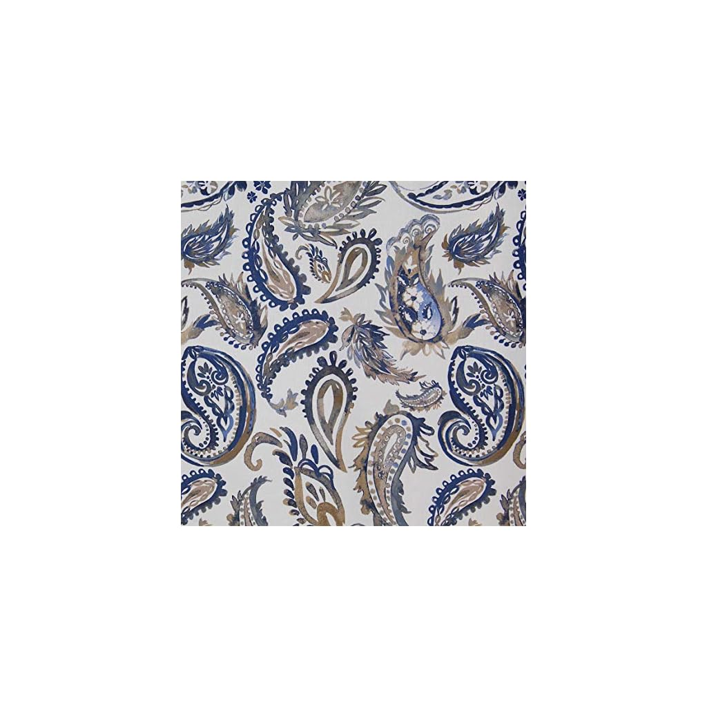 Decorative Navy Blue Gold Fabric Shower Curtain Watercolor Floral