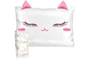 Miss Adola Silk Pillowcases for Kids - Standard Size 20"x26" Cartoon Soft Breathable Pillow Cases for Hair and Skin with Hidden Zipper Cute Kawaii for Teens Girls Boys Sleeping, Bedding, White Cat