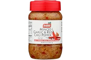 Badia Minced Garlic & Red Chili Pepper 8 oz – Spicy Savory Blend with Garlic and Crushed Red Pepper Flakes