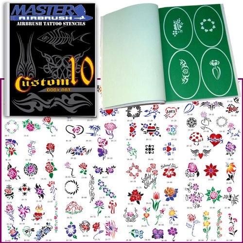 Master Airbrush Airbrush Tattoo Stencils Set Book 10 Reuseable Tattoo