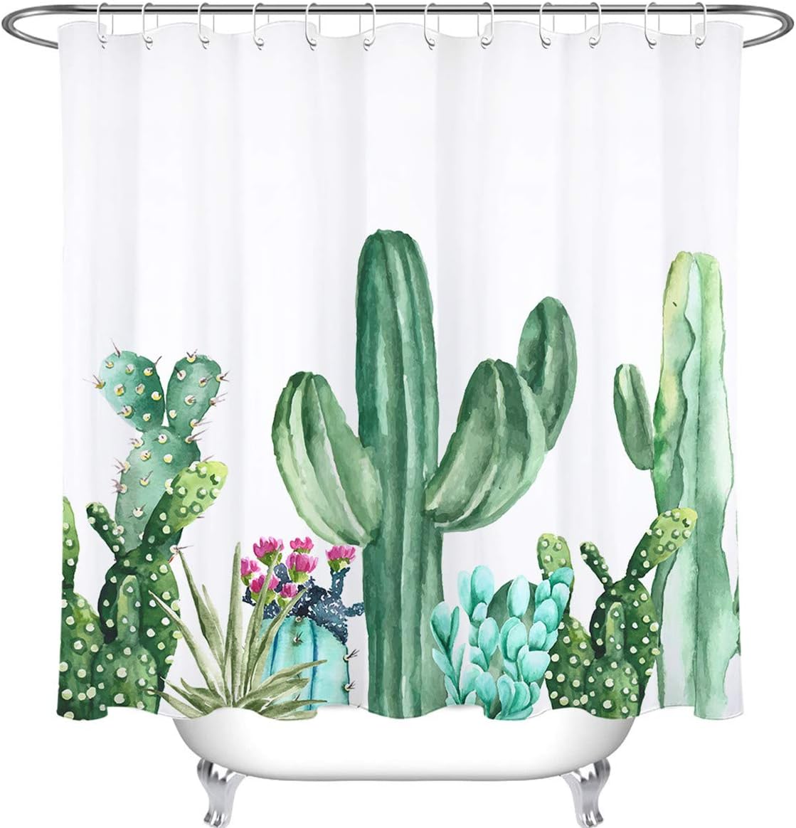 Amazon Com Lb Watercolor Green Cactus White Background Shower Curtain Prickly Cacti Garden Plant Succulent Decor Bathroom Set 59 W X 70 L Water Repellent Home Kitchen