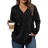 Eytino Plus Size Sweatshirts for Women Long Sleeve V Neck Drawstring Pullover Hoodies Tops(1X-5X)