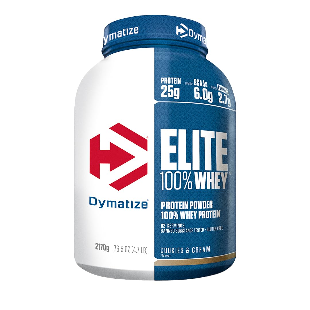 Dymatize Elite 100% Whey Cookies & Cream 2170g - High Protein Low Sugar Powder + Whey Protein and BCAAs