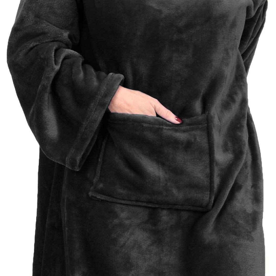 Catalonia Platinum Blanket with Sleeves, Ultra Plush Fleece Warm Blankets for Adult Women Men 185cm x 130cm, Black