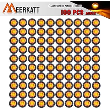Meerkatt (Pack of 100) 3/4 Inch Mini Round Amber LED Indicator Signal Extra Bright Light Clearance Lamp Bullet Side Marker Truck Caravan Pickup Trailer RV Boat Grommets 12V DC Waterproof