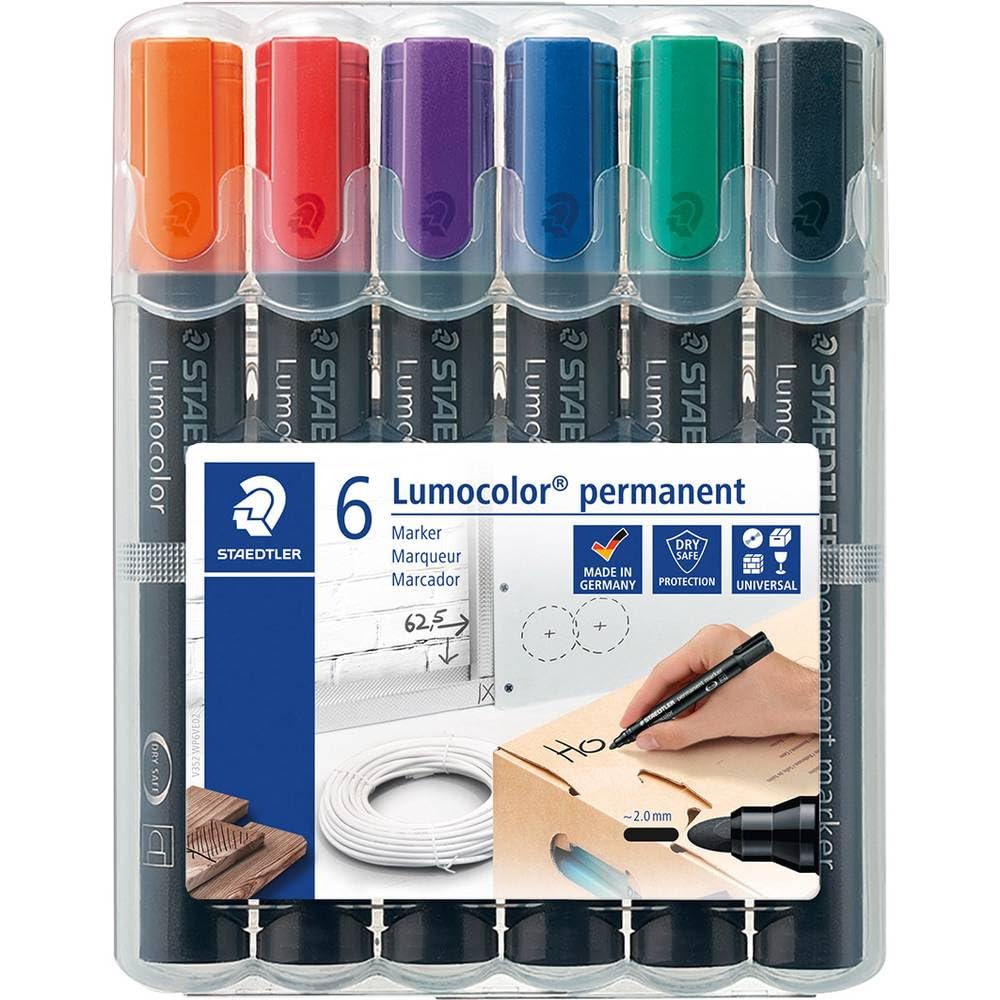 STAEDTLER Lumocolor 352 WP6 Bullet Tip Permanent Marker - Assorted Colours (Pack of 6)