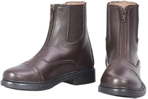 TuffRider Children's Starter Front Zip Paddock Boots with FREE Assorted Striped Socks | Kids Horse Riding Equestrian Boots - Mocha -Size 12