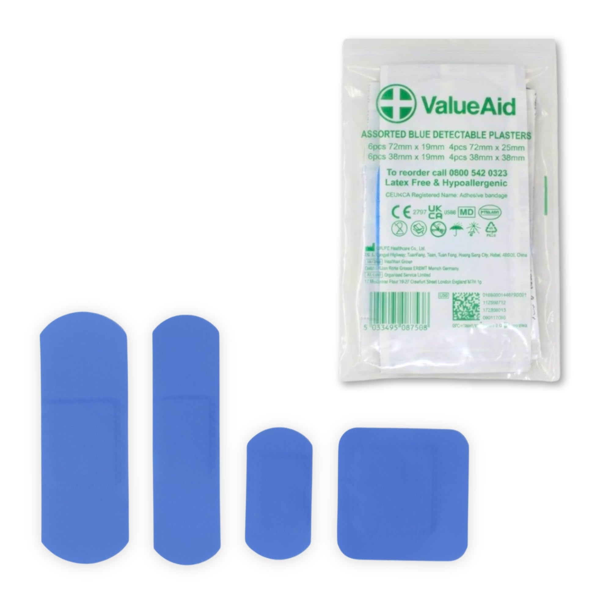 Value Aid Assorted Blue Detectable Plasters - Pack of 20