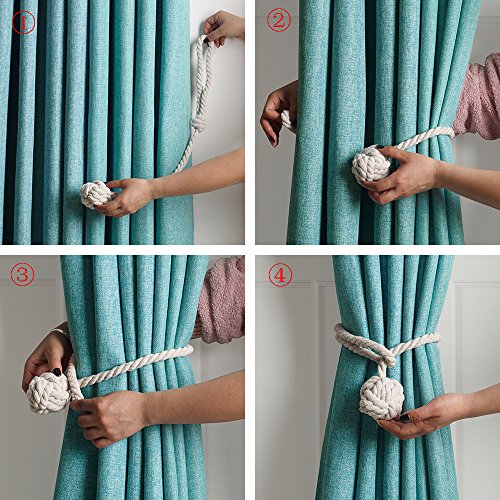 BUZIO 2 Pieces Hand Knitting Blackout Curtain Rope Cord Rural Cotton Tie Back, Navy Blue - Thumbnail 7