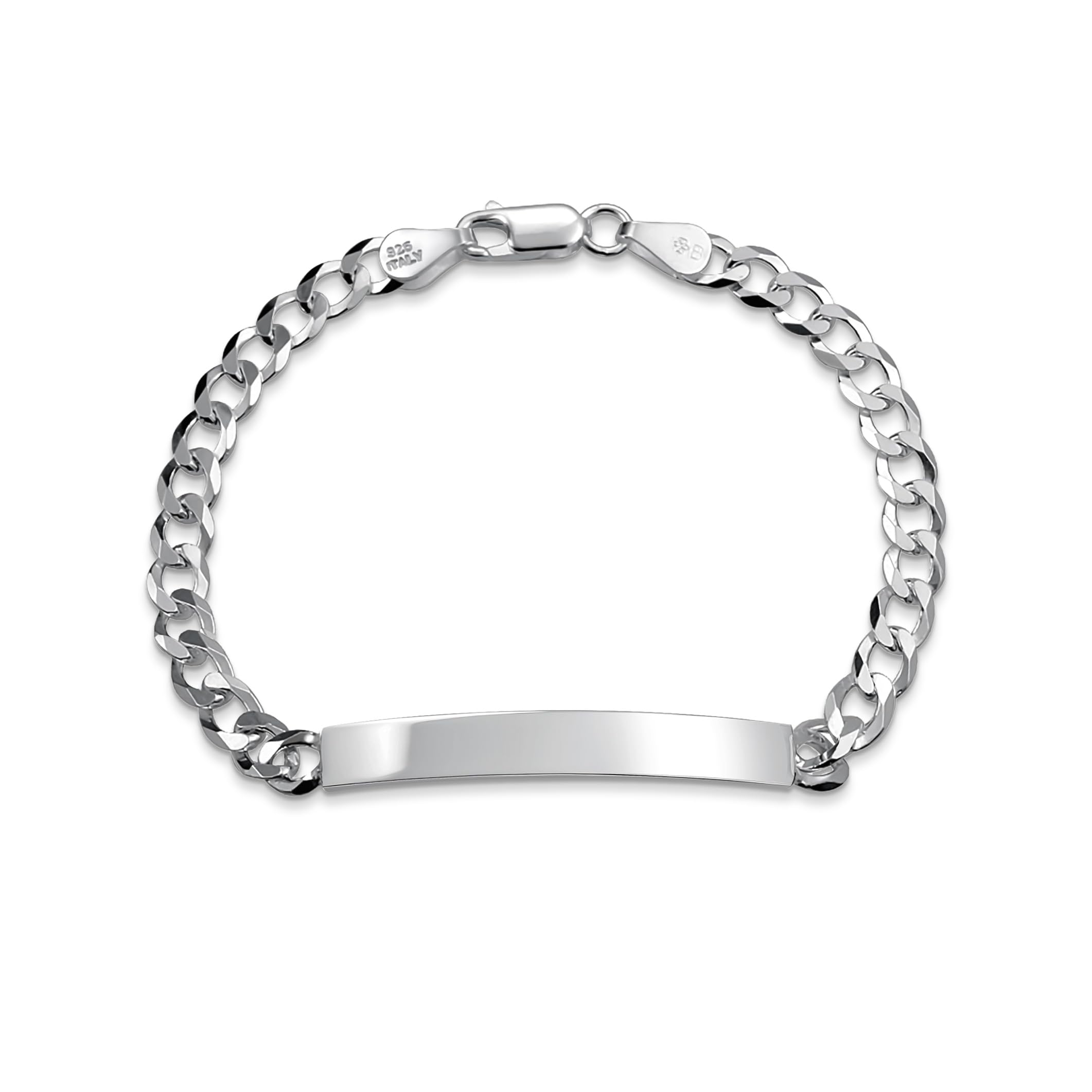 Bling Jewelry Personalize Bar Name Plated identification ID Bracelet For Men 5 MM Diamond Cut Miami Cuban Curb Link Chain Link 180 Gauge .925 Sterling Silver 7 Inch Customizable