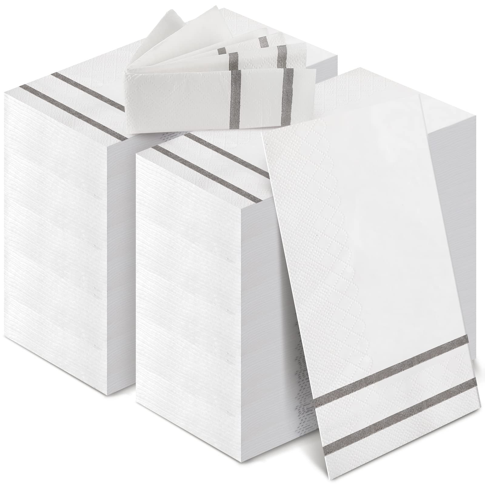 Photo 1 of 400 Pack Disposable Guest Towels for Bathroom Paper Hand Towels Bulk Elegant Dinner Napkins Decorative Paper Napkins for Bathroom Kitchen Parties Weddings (Silver Gray)