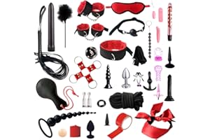 Sex BDSM Kit 35 Pcs Sex Toy Bondage for Adult Couples with Sex Dice Ball Gag Blindfold for Women Men（Red）