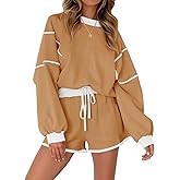 Yousify Womens Sweatsuits 2 Piece Outfits Oversized Crewneck Sweatshirts High Waisted Casual Shorts Lounge Wear Shorts Sets