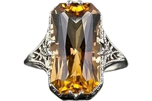 Vsoruln 925 Sterling Silver Shiny Big Square Citrine Ring 3Ct Zirconia Promise Ring Citrine Carved Rings CZ Yellow Gem Cocktail Rings Eternity Engagement Wedding Band Ring for Women (6)