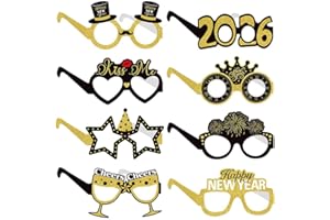 MAGICLULU 8pcs 2026 New Year Eyeglasses Paper Number Glasses Glitter for New Year Eve Graduation Holiday Photo Booth Props