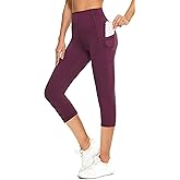 Sugar Pocket Women's High Waist Yoga Pants with Pockets?Workout Running Yoga Leggings for Women M, Dark Red Capri