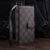 12-Slot Card Pockets Brown Checker Wallet Case for Apple iPhone 6/6S Plus 5.5