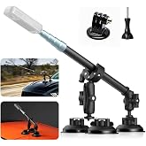 Suction Car Mount for Insta360 car Mount x6/x5/X4/X3/X2/GO 3/ONE/GoPro Max | 3 Suction cups mount with 47.2" Lockable Anti-fall Aluminum Alloy Selfie Stick Outside Windshield 360 camera car mount
