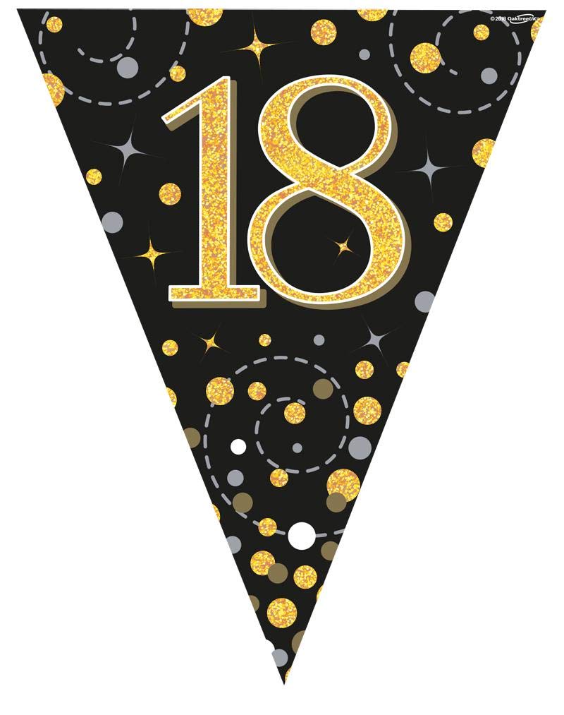 Oaktree UK Party Bunting Sparkling Fizz 18 Black & Gold Holographic 11 flags 3.9m