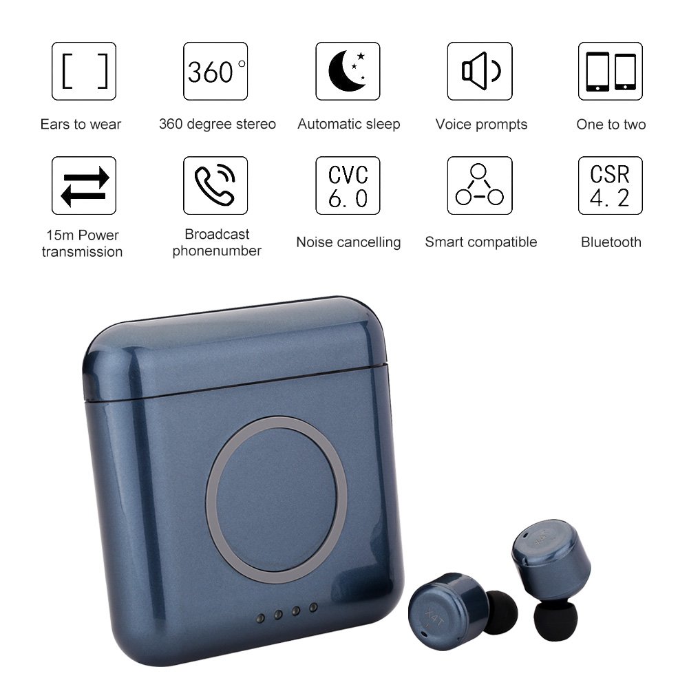 Bluetooth Headphones Wireless Earphones with Magnetic 5200mAh USB Power Bank Wireless Charging Case, Sensitive Touch Control Wireless Earbuds, In-Ear Stereo Headset for Samsung/ iPhone/ Android/ IOS (blue)