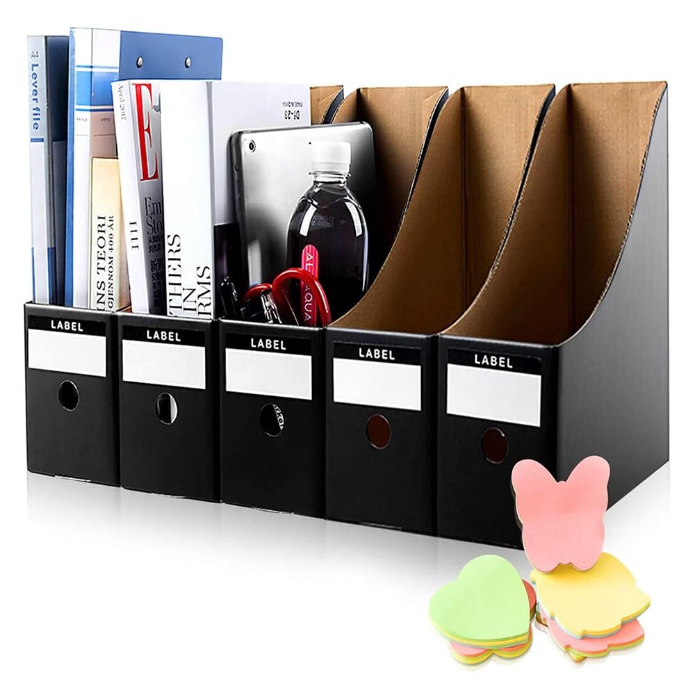 HINATAA File Magazine Holder,5 PCS Kraft Paper Magazine Rack Files Folder ,Storage Organiser Sorter Storage Shelf excellent for school dormitory,office,home files storage (Black)
