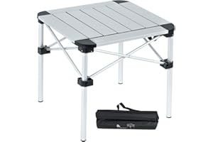 iClimb Lightweight Stable Alu. Folding Square Table Roll Up Top with Carry Bag for Camping Picnic Backyards BBQ Camp Kitchen (Silver, S)