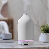 Gooamp 200ML Ceramic Essential Oil Diffuser for Home, Stone Diffuser | Ultrasonic Aromatherapy Diffuser &amp; Air Humidifier for Bedroom, Office, Yoga, 7 LED Lights, Auto Shut-Off, 3 Timers, White