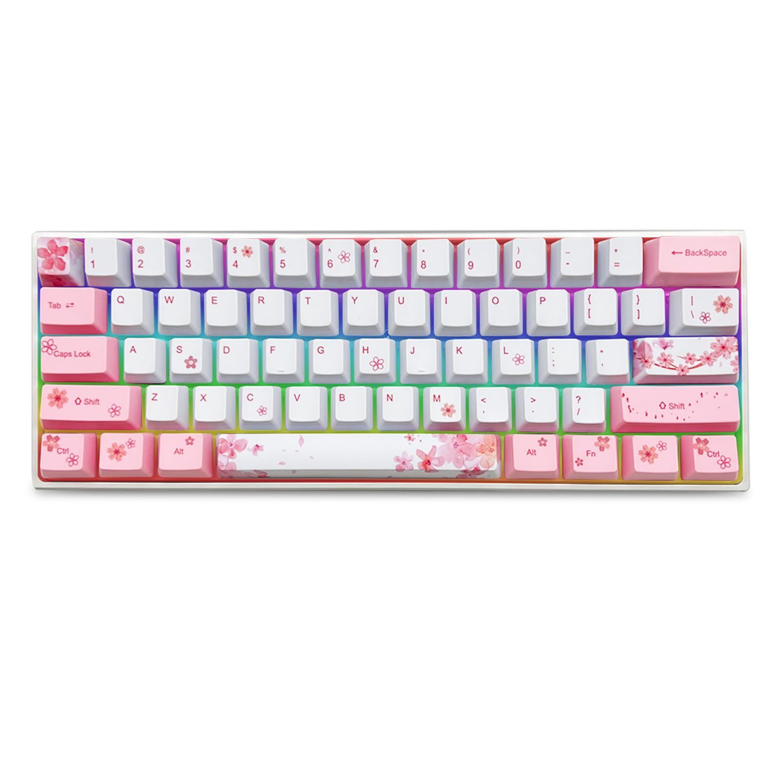 ZMX Cherry Blossom Pink Mechanical Keyboard,60% Compact Hot Swappable USB-C Wired RGB Gaming Keyboard 61 Keys Mini Cute Keyboard with Dye-Sublimation PBT Keycap for PC/Mac (Black Switch)