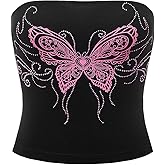 SOLY HUX Women's Rhinestone Cute Print Y2K Crop Tops Sleeveless Strapless Summer Bandeau Tube Top