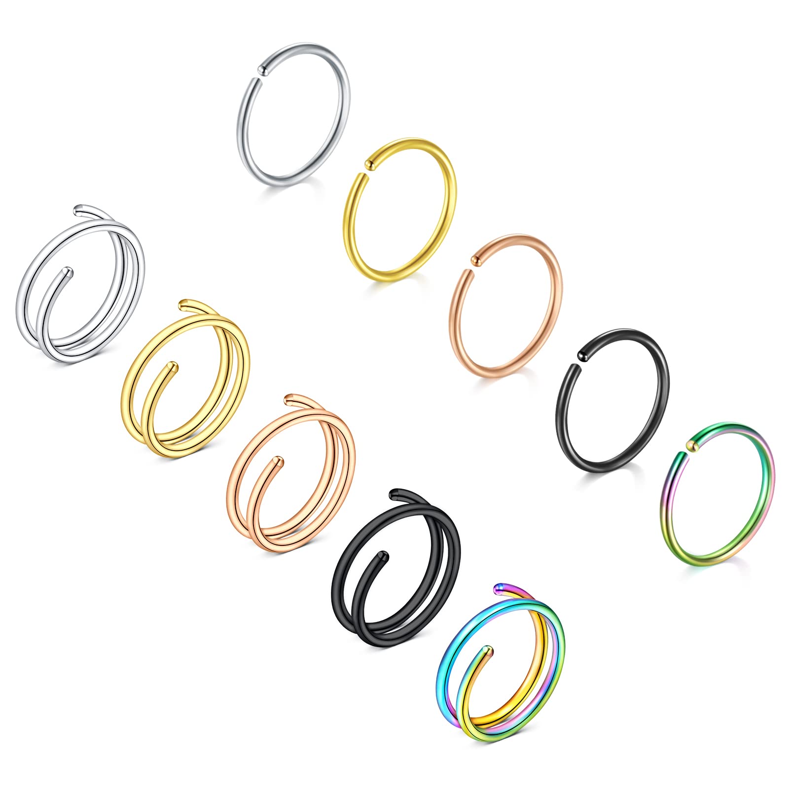 AceFun 20G 0.8MM Nose Hoop for Women Nose Ring for Girls Jewelry Piercing Ring Nostril for Piercing Hoop Ring Silver Black Blue Rose Gold Rainbow