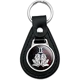 GRAPHICS & MORE Black Leather Gemini Twins Zodiac Sign Horoscope in Space Keychain