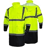 FONIRRA Hi Vis Safety Long Rain Jacket Men Waterproof, High Visibility Class 3 Raincoat, Construction Rain Gear for Work
