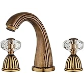 Antique Brass Bathroom Faucet Gold Three Holes Widespread Crystal Handle Bathroom Sink Faucets Retro Vintage Lavatory Vanity Faucet