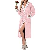 Ekouaer Robes for Women Soft Long Bathrobe Lightweight Fleece Shawl Collar Spa Robe Cozy Sleepwear with Pockets S-XXL