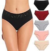 Cameway 5 Pack Womens Underwear Cotton Bikini Panties Lace Soft Hipster Panty Ladies Stretch Full Briefs