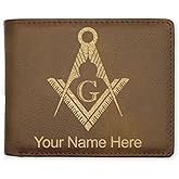 LaserGram Faux Leather Bi-Fold Wallet, Freemason Symbol, Personalized Engraving Included (Rustic with Gold)