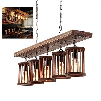 Buy Rustic Wood Beam Edison Hanging Ceiling Light Indoor Downlight For Farmhouse Home Decor Kitchen Island Bar Dining Room Limited Wood E26 X5 Bulb Online In Taiwan B07qrxl87l