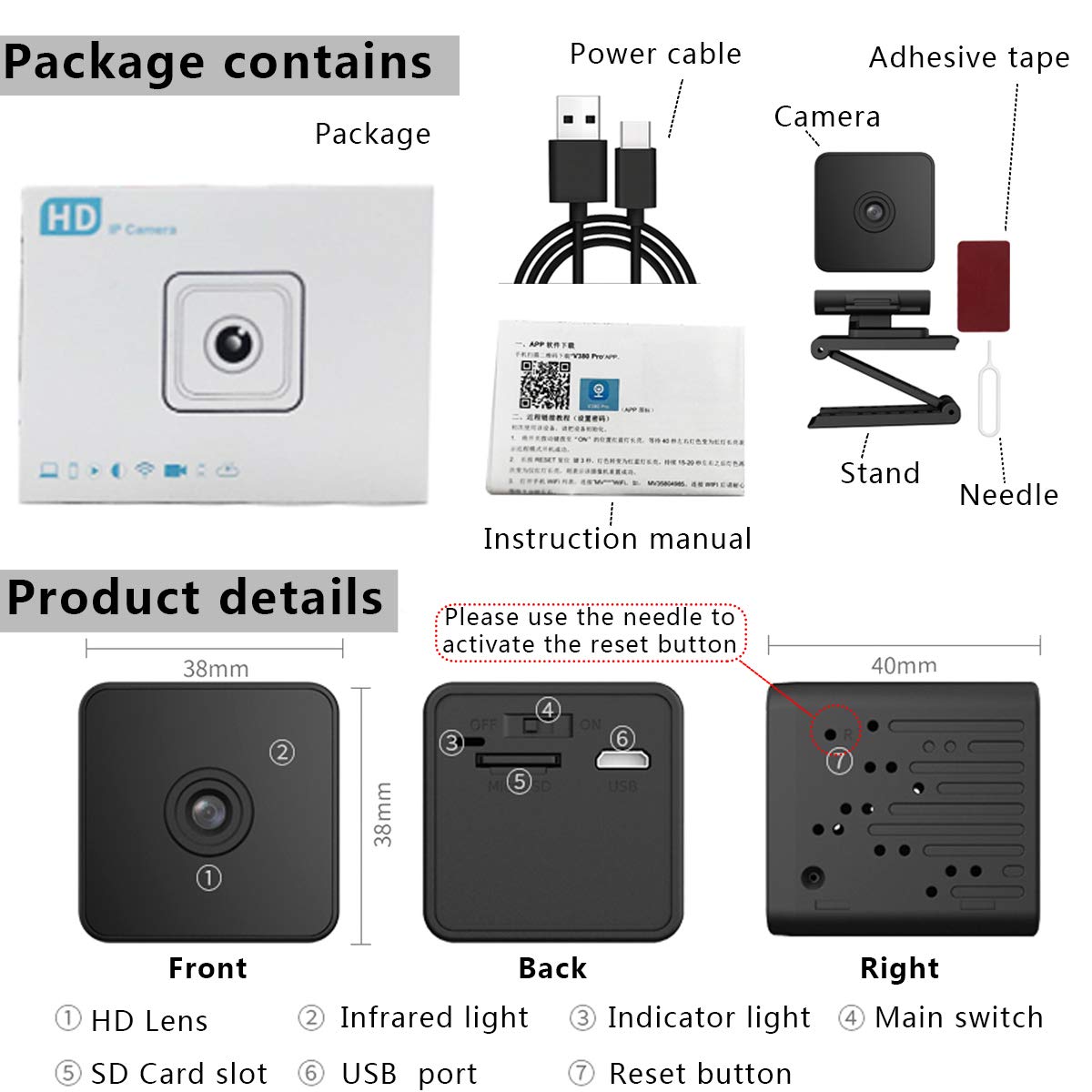 Mini Spy Camera - Halnziye HD 1080P Wireless WiFi Hidden Camera, Portable Small Nanny Camera Home Security Monitor with Night Vision/Motion Detection/Remote Viewing for Indoor, Car, Store, Office