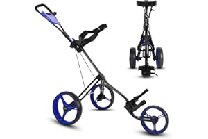 SereneLife Golf Cart Lightweight Foldable Golf Push Cart - Aluminum Folding Trolley with Adjustable Handle, Elastic Bag Straps, Dual Brakes, Scorecard & Cup Holders for Easy Maneuverability