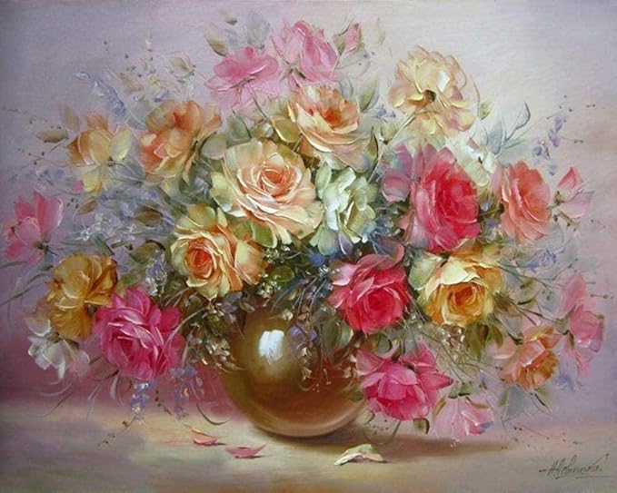 Amazon 大人のための数字によるペイント花瓶油絵花子供のための数字キットによるdiy油絵初心者 16xインチフレームレス 絵具 通販