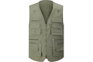 Gihuo Men's Fishing Vest Utility Safari Travel Vest with Pockets Outdoor Work Photo Cargo Fly Summer Vest