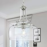 WUZUPS Chandelier Rustic Farmhouse Industrial Round Ceiling Pendant LED Light Fixture with Clear Glass Shades for Dining Room