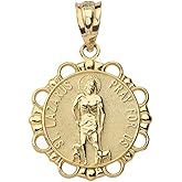 Saint Collection 10k Yellow Gold St Lazarus Pray For Us Religious Round Medal Pendant