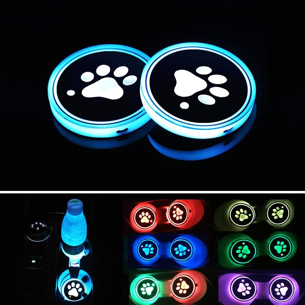 BukNikis LED Car Cup Holder Mats Pads Dog Paw RGB LED Lights Car Drink Coaster Accessories Interior Decoration Atmosphere Light - Universal (Pack of 2)