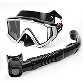 Yimserk Snorkeling Gear for Adults, Anti-Fog 180°Panoramic Snorkel Mask Set with Dry Top Snorkel Tube, Soft Silicone Scuba Gear, Adult Snorkel Set with Mesh Bag for Swimming Diving Travel