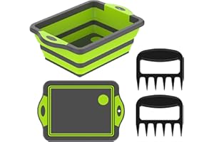 SNUG VIBES BBQ Prep Tub - Collapsible Chopping Board with Meat Shredder Claws - Food Grade Plastic and Silicone Collapsible Wash Basin for Seasoning, Meat, Veggies – Meat Cutting Board - Camp Kitchen