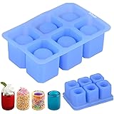 DiDaDi [2 Pack]Silicone Ice Shot Glass Mold,6-cups Square Blue Ice Cube Tray,Jelly Tray ,Cake Cup Mold ,Food Grade Silicone Ice Shot-Blue